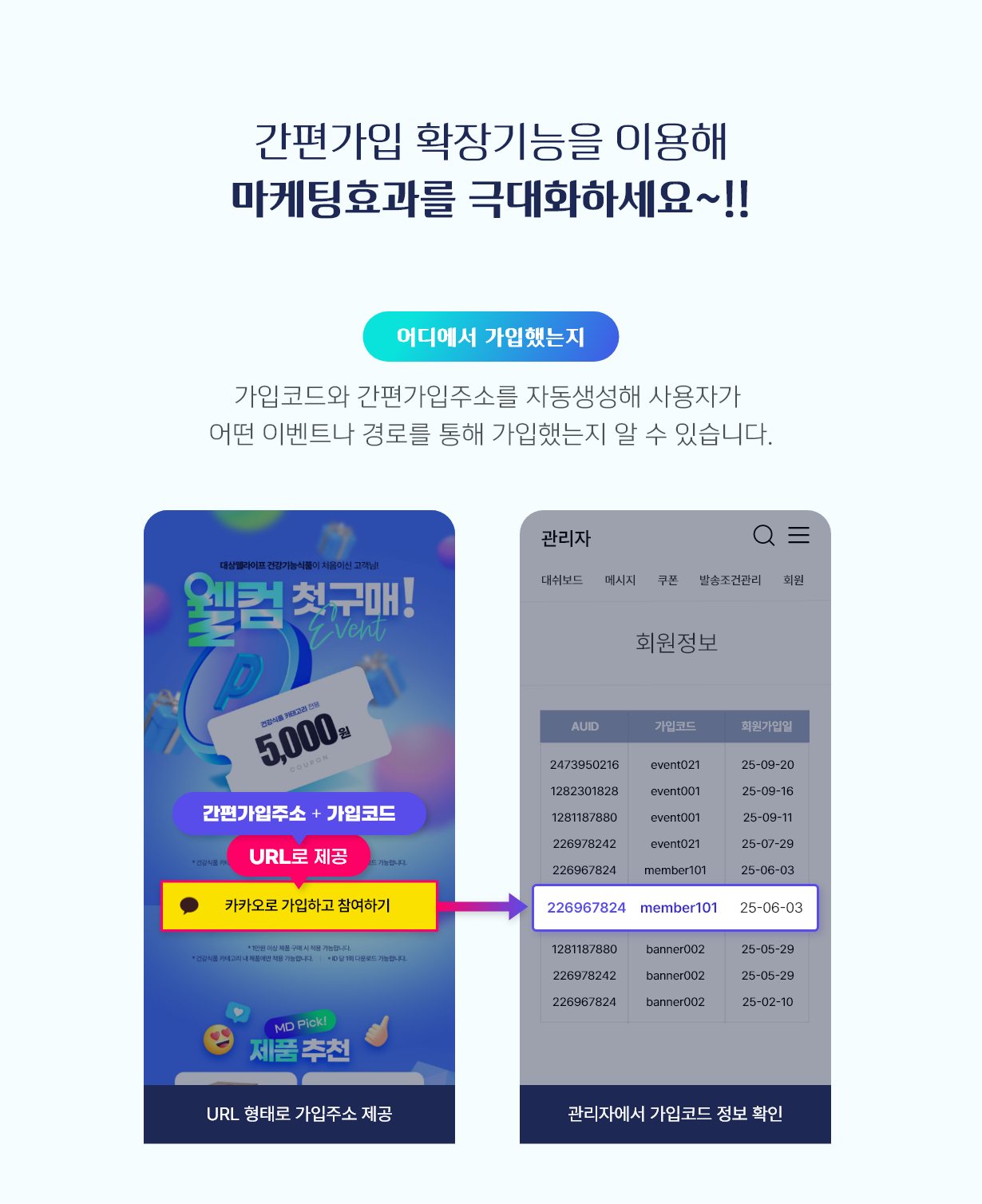 카카오싱크-가입코드, 마케팅코드