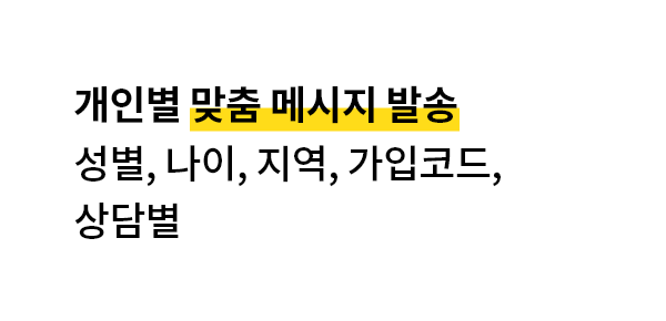 개인별 맞춤 메시지 발송(성별, 나이, 지역, 가입코드, 상담별)